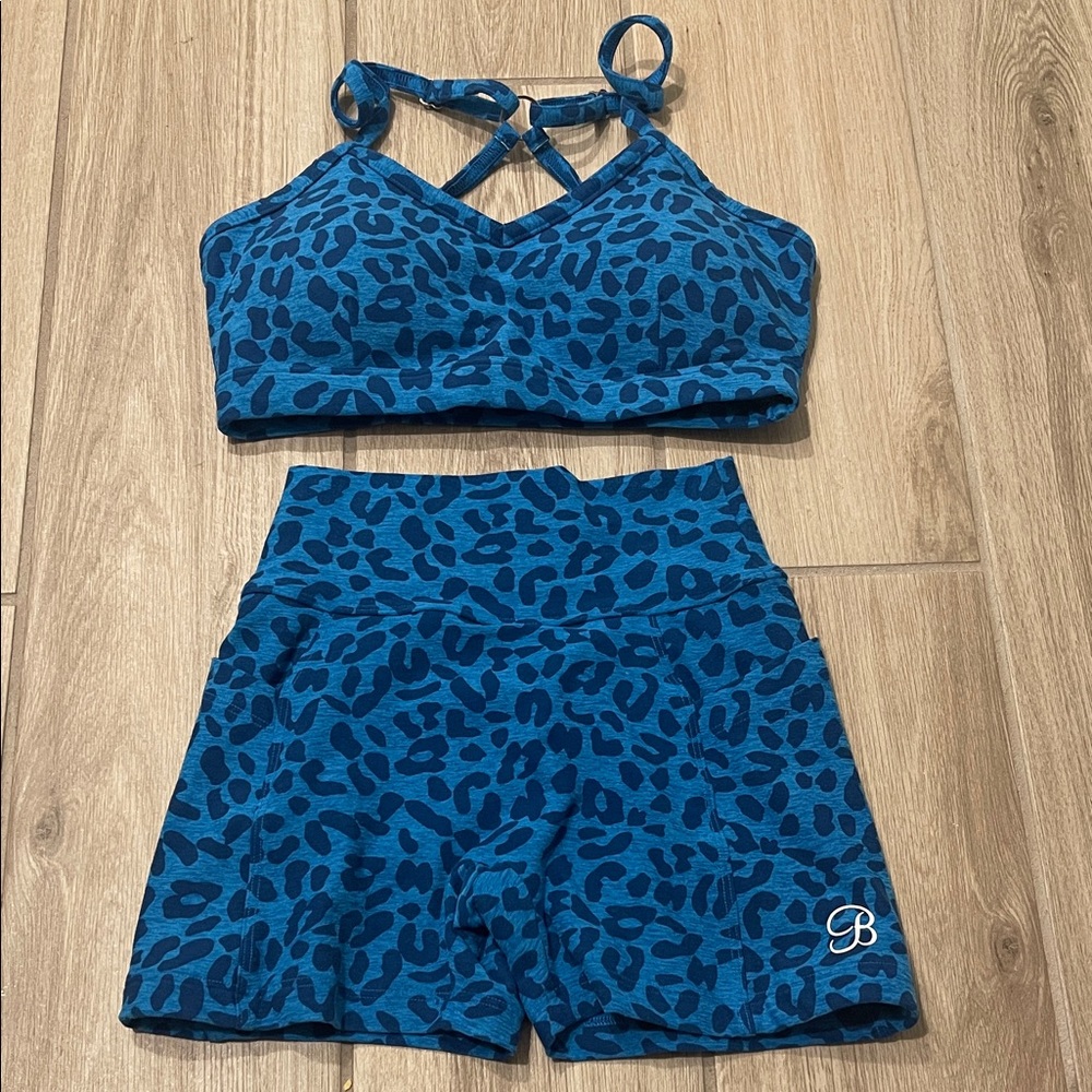 Bombshell Sportswear Blue Leopard Print Two-Piece Active Set